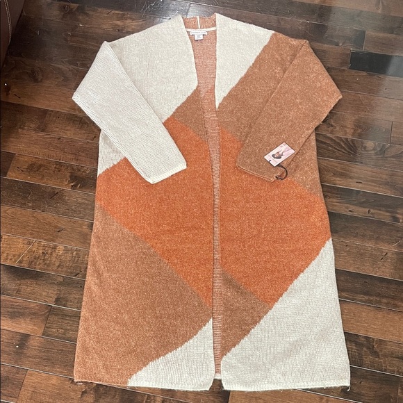 Sincerely Jules Duster Cardigan Color Block Womens XL Earth Tones Soft Cozy NEW - Picture 2 of 11